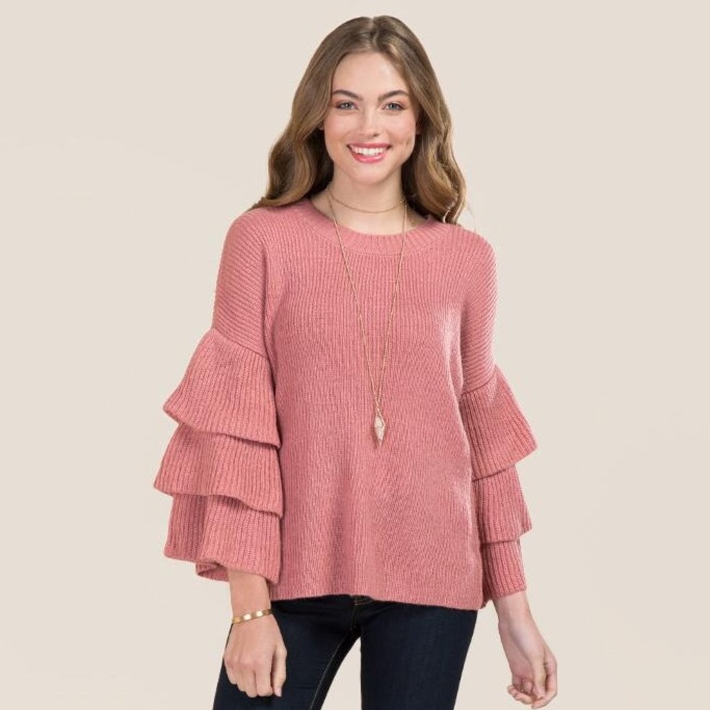 Francescas Irit Tiered Ruffle Sleeve Pullover